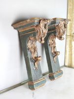 PAIRE DE CONSOLES D'APPLIQUES en bois laqué vert et stuc dor… (photo 5)