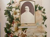 a picture of a picture of a woman with flowers on it