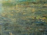 a painting of a man on a boat in the water
