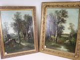 paire de peintures à l'huile du XIXe siècle représentant un paysage boisé
