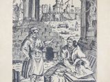 a black and white drawing of a man and a woman