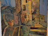 an image of a painting of a building with steps going up to it