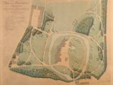 une vieille carte représentant un parc avec beaucoup d'arbres