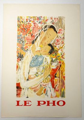 tableau représentant une femme tenant un bébé dans ses bras devant un tableau représentant des fleurs