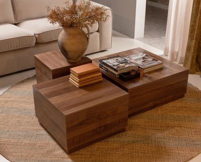 Lot de 3 tables basses PIM WOOOD, en bois de noyer, - 30x70x…