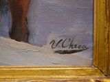 an oil painting of a horse standing in a snowy field