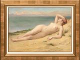 an image of a painting of a nude woman laying on the beach