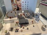 une collection de bijoux exposée dans une vitrine