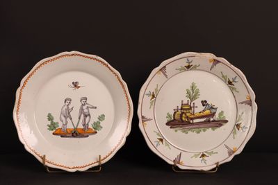 two plates with a picture of a man and a woman on them