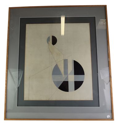 painting of a black and white geometric design in a wooden frame