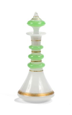 FLACON avec son bouchon, en opaline blanche et verte agrémen… - Photo 1