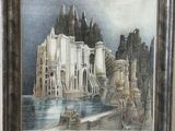 une photo d'un tableau représentant un château sur l'eau