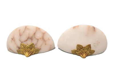pair of white marble and gold leaf stud earrings