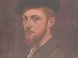 tableau représentant un homme portant un chapeau et une barbe, sur une toile blanche