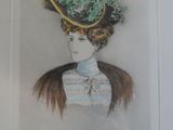 peinture d'une femme portant un chapeau avec des fleurs