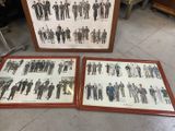 trois photos encadrées représentant des hommes en costume-cravate, posées par terre