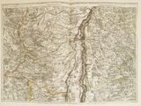 une vieille carte représentant une rivière, avec un point rouge au milieu