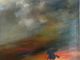 un tableau représentant un homme à cheval par temps nuageux