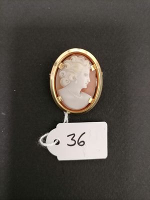 a gold and shell cameo broochle of a woman