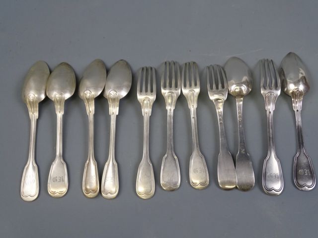 Argent Minerve et coq : ensemble de 5 fourchettes et 6 cuillères....