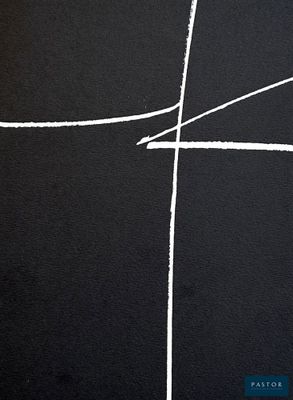 black and white photograph of a cross drawn in chalk on a blackboard