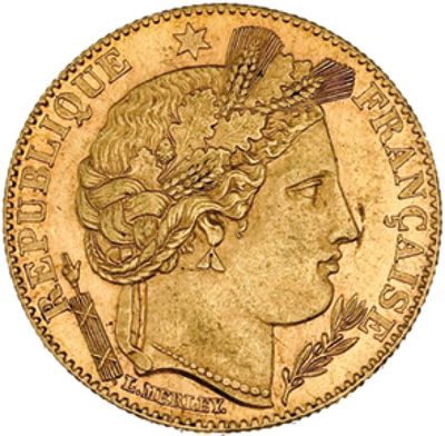 une pièce d'or ornée d'une tête de femme