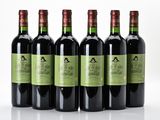 six bouteilles de vin rouge sont alignées