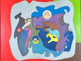 un tableau représentant un groupe de personnes sur un fond rouge et vert