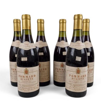 six bouteilles de vin sont alignées sur une surface blanche