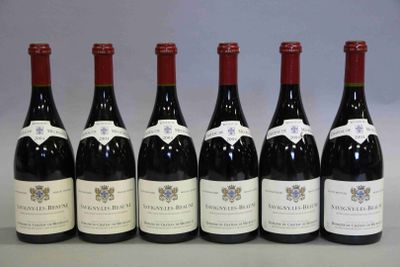 six bouteilles de vin sont alignées sur une table