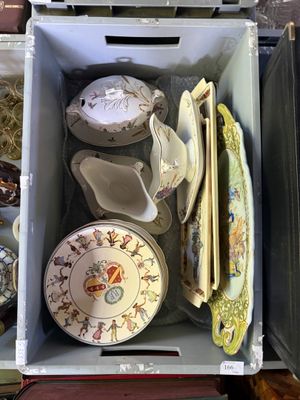une boîte remplie d'assiettes et de bols posée sur une table