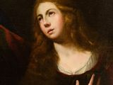 a painting of a woman holding a bird in her hand