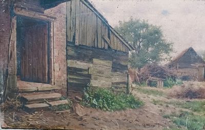 a picture of a painting of a farm scene