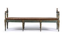 Paire de banquettes en bois sculpté, mouluré et peint en ble… (photo 2)