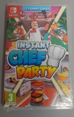 un gros plan sur un jeu Wii avec un chef en arrière-plan