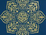 an image of a blue and gold book with a gold design on the cover