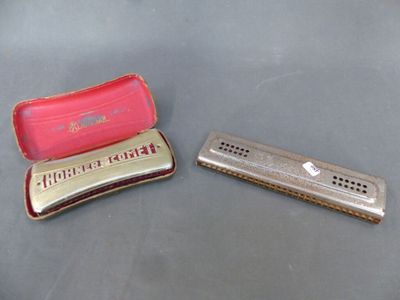 deux harmonicas posées l'une à côté de l'autre sur une table
