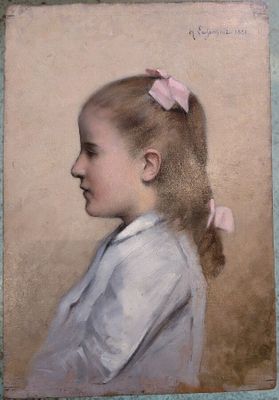 tableau représentant une jeune fille avec un nœud rose dans les cheveux
