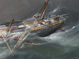 a painting of a boat that is sinking in the water