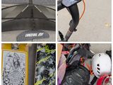 quatre photos différentes d'un skateboard sur lequel est posé un casque