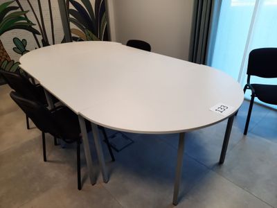 Table de réunion en mélaminé blanc et métal laqué gris compo… - Photo 1