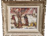 un tableau représentant un arbre, dans un cadre blanc, sur fond blanc