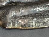 a metal sculpture of two fish on a table