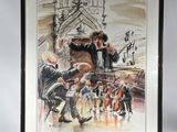 tableau représentant une calèche devant une église