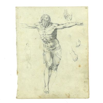 dessin représentant un homme sur une croix, les mains tendues