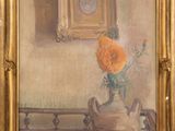 a picture of a painting of a vase with flowers in it
