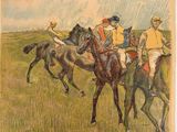 a painting of a group of jockeys riding horses