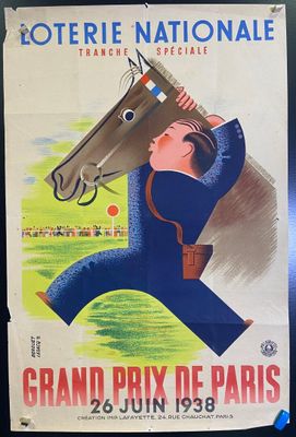 affiche française représentant un homme tenant un cheval dans sa main