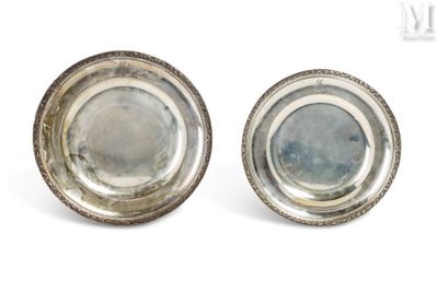 pair of antique silver plated bowls with raised rims