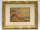 une image d'une photo d'un tableau représentant une maison sur la plage